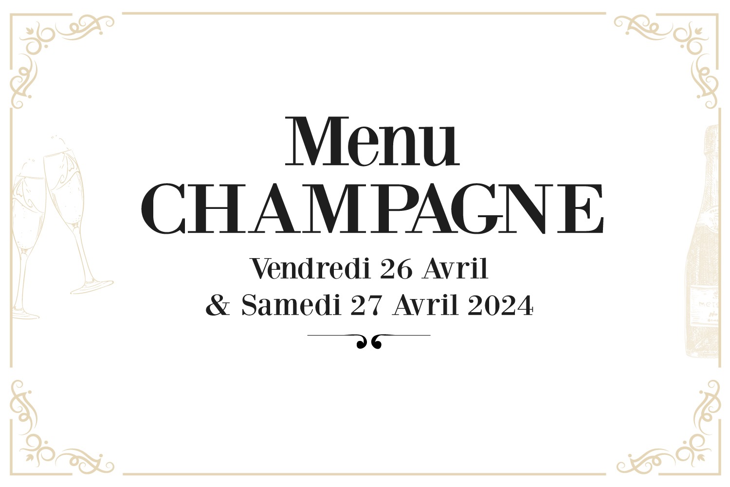 Champagne : Menu spécial Champagne au SKAB les 26 et 27 Avril 2024
